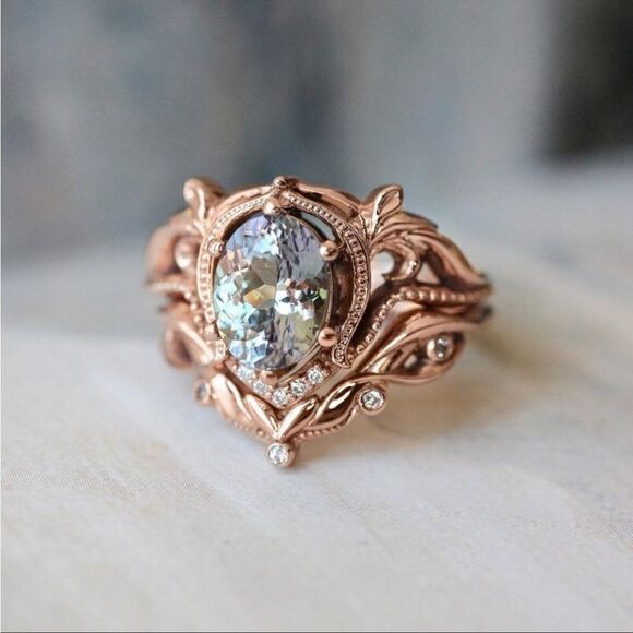 Vintage Rose Gold Oval Diamond Art Deco Ring - Picture 7 of 11